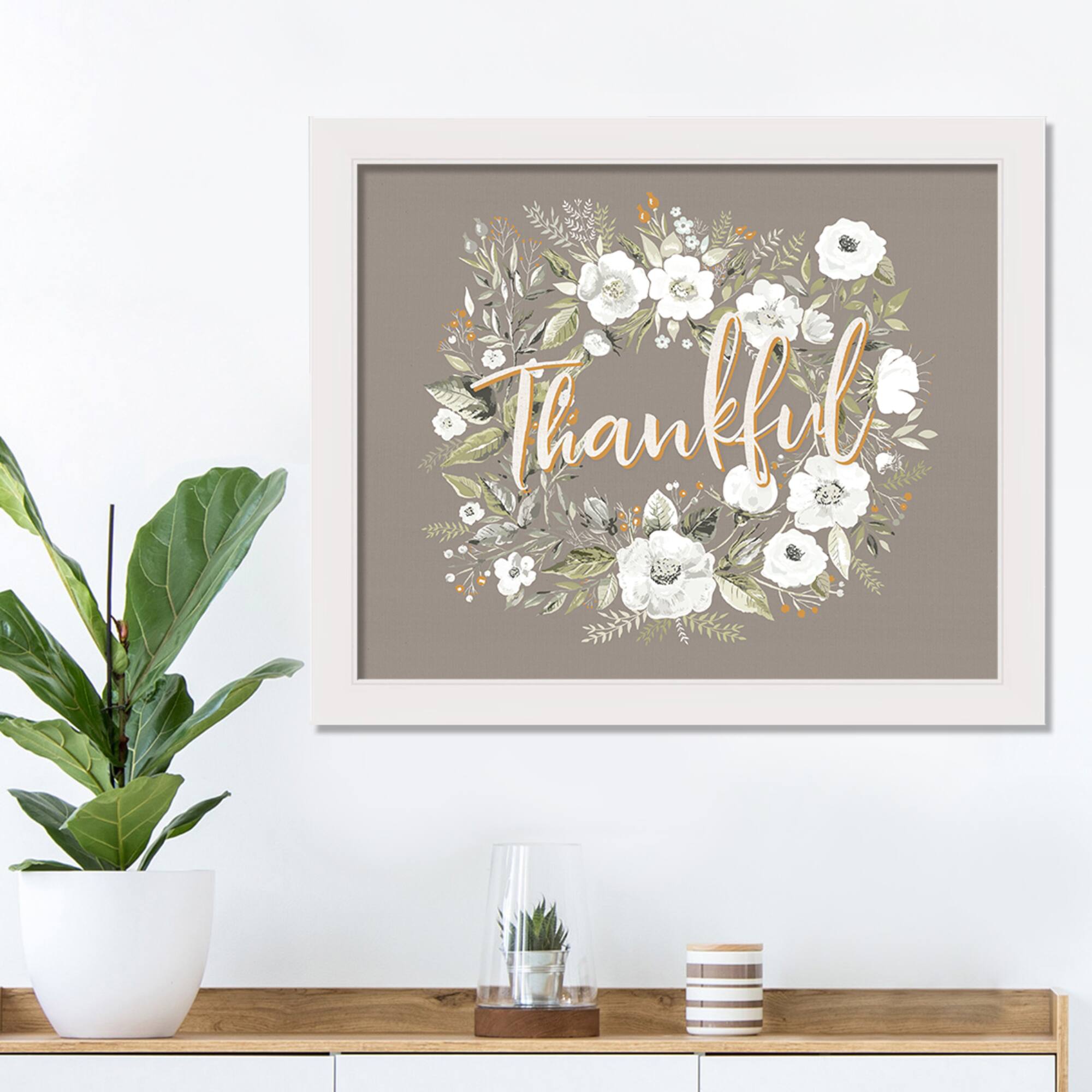 Thankful Wreath White Framed Print Wall Art